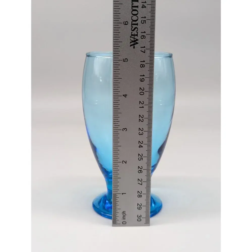 Vintage Libbey Aqua Blue Footed Cocktail Iced Tea Glasses Tumblers Set of 2